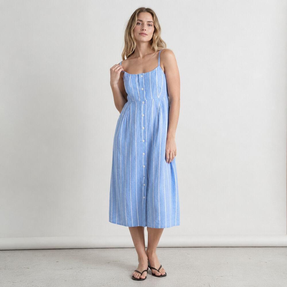 Part Two Reysa Dress Womens EU36/ S Marina Blue Linen Sleeveless Shirt Button